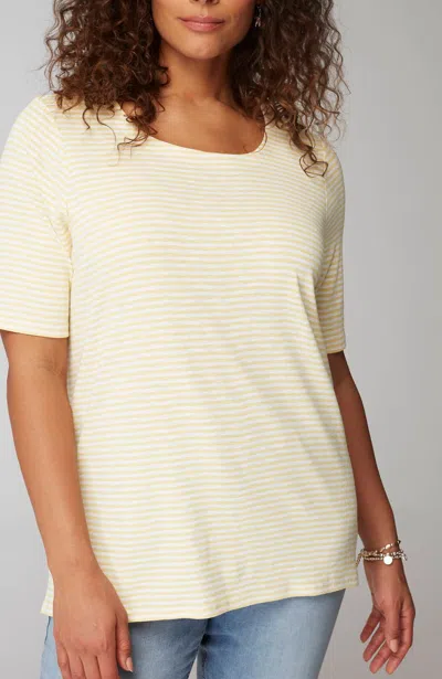 Jjill J.jill Pima-slub Scoop-neck Side-slit Tee In Dark Pollen,white
