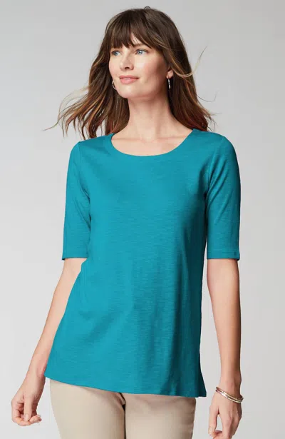 Jjill J.jill Pima-slub Scoop-neck Side-slit Tee In Mediterranean