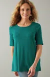 Jjill J.jill Pima-slub Scoop-neck Side-slit Tee In Oceanside