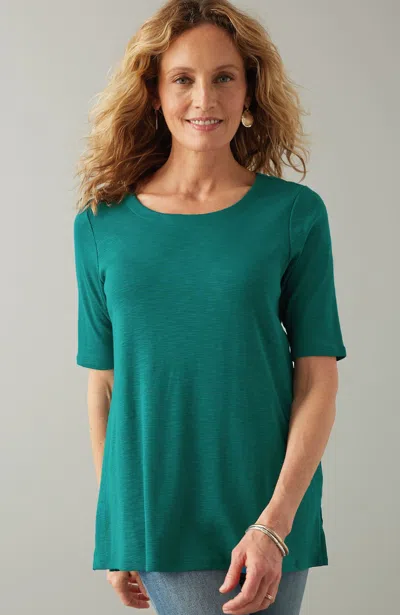 Jjill J.jill Pima-slub Scoop-neck Side-slit Tee In Oceanside