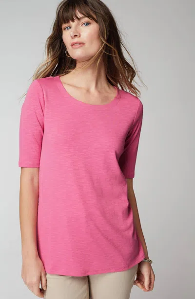 Jjill J.jill Pima-slub Scoop-neck Side-slit Tee In Paradise Pink
