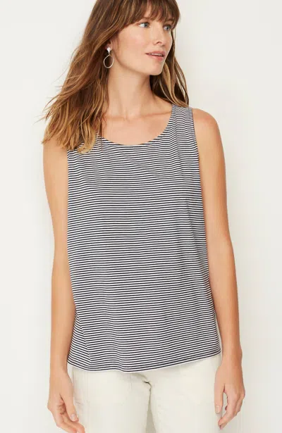 Jjill J.jill Pima-stretch Knit Tank In Navy Blue,white