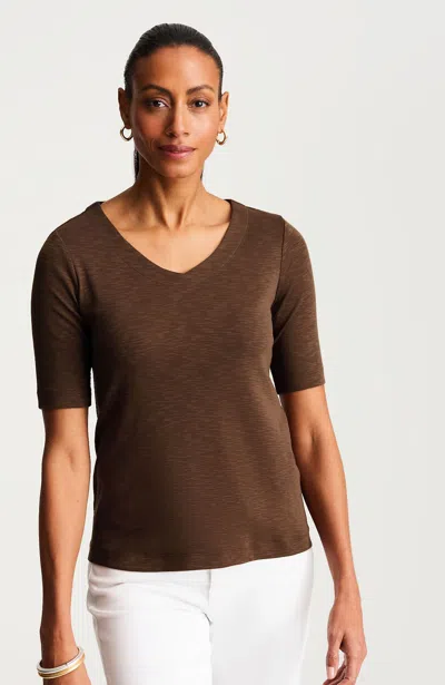 Jjill Pima-slub V-neck Tee Shirt In Brown