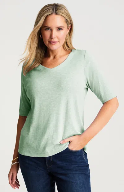 Jjill Pima-slub V-neck Tee Shirt In Green