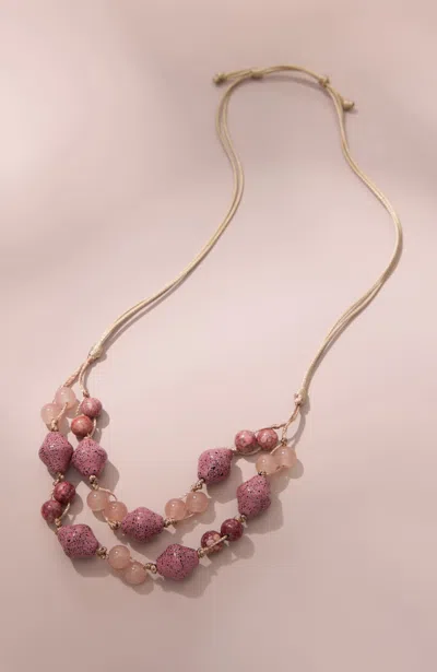 Jjill J.jill Pink Beaded Necklace In Gold
