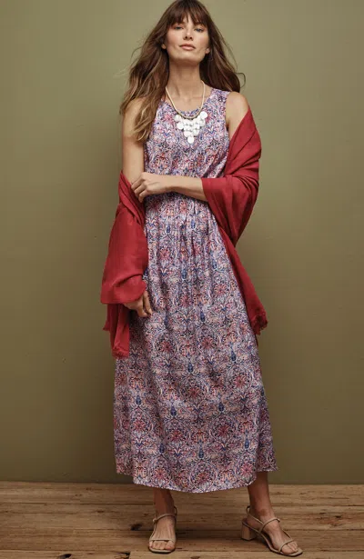 Jjill Pintucked A-line Maxi Dress In Cream Bursting Medallions