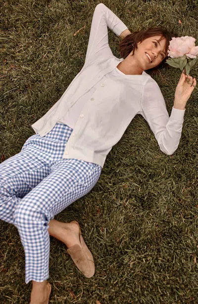 Jjill J.jill Pintucked Linen-stretch Slim-leg Pants In Classic Blue,cream