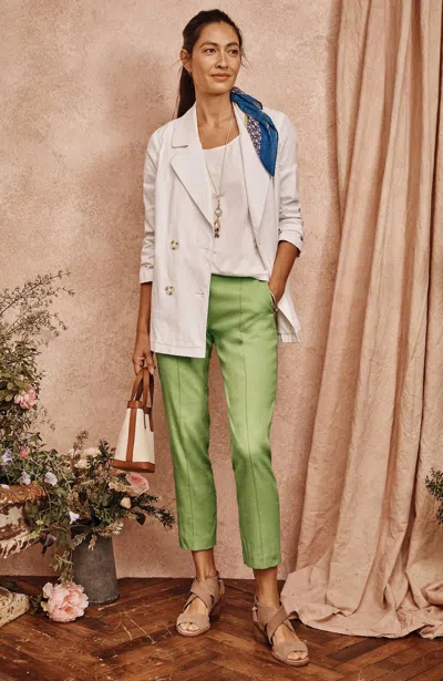 Jjill J.jill Pintucked Linen-stretch Slim-leg Pants In Snap Pea,dark Snap Pea