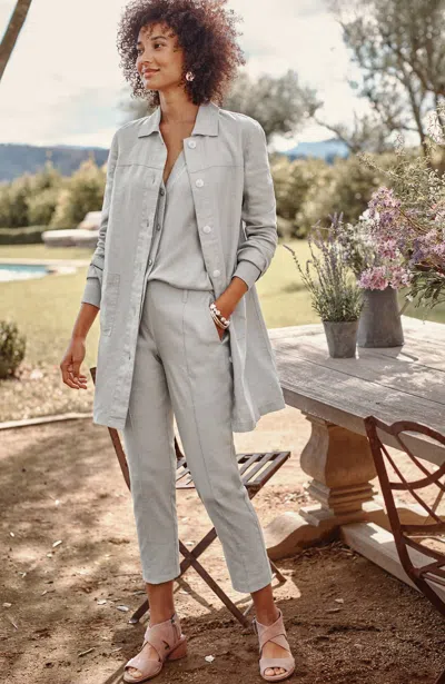 Jjill J.jill Pintucked Linen-stretch Slim-leg Pants In Zinc