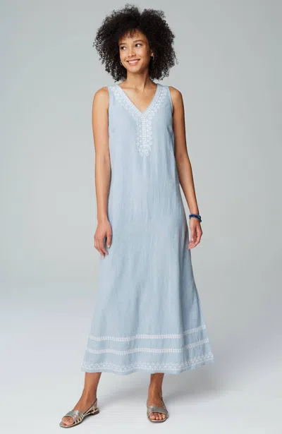 Jjill J.jill Placed-embroidery Maxi Dress In Clear Pond,white