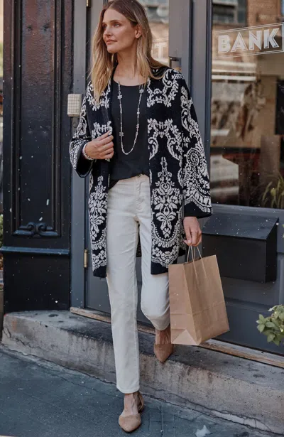 Jjill J.jill Placed-jacquard Cardi In Black Heather,barley