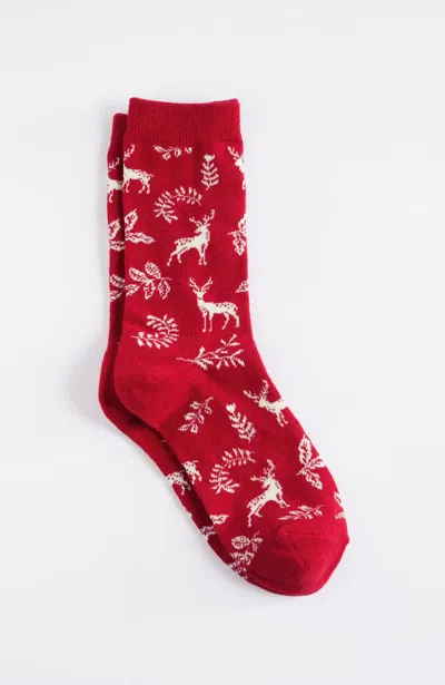 Jjill J.jill Playful Winter Crew Socks In Scarlet,cream