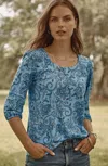 Jjill J.jill Pleated-sleeve Tee In Light Blue Agate Ornamental Paisley