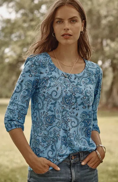 Jjill J.jill Pleated-sleeve Tee In Light Blue Agate Ornamental Paisley
