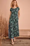 Jjill J.jill Pleated V-back Maxi Dress In Navy Blue Tapestry Paisley