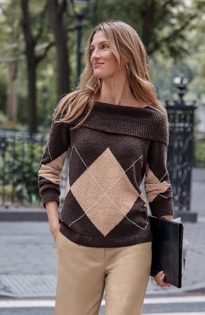 Jjill Plus Size Argyle Cowl-neck Sweater In Multi
