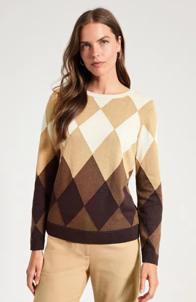 Jjill Plus Size Argyle Crew-neck Sweater In Brown