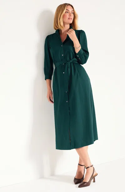 Jjill Plus Size Belted Shirtdress In Forest Green