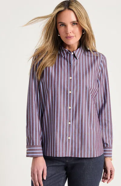 Jjill Plus Size Classic Poplin Shirt In Eggplant Multi