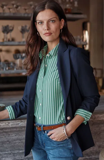 Jjill Plus Size Classic Poplin Shirt In Green Onyx/white