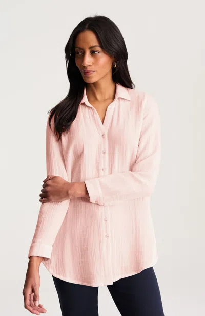 Jjill Plus Size Cotton-gauze Button-front Tunic In Pink Wink