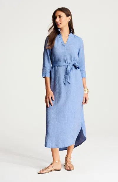 Jjill Plus Size Easy Linen Maxi Dress In Blue Sparrow/white
