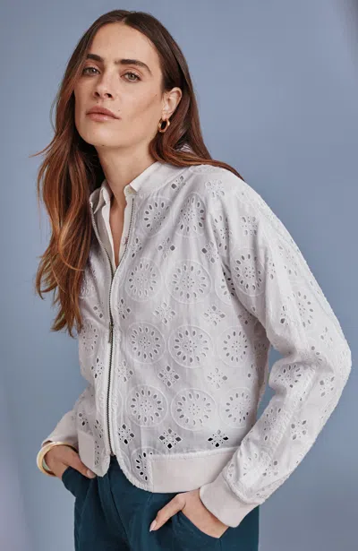 Jjill Plus Size Eyelet Bomber Jacket In White