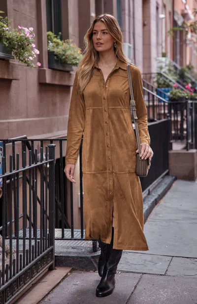 Jjill Plus Size Faux-suede Shirtdress In Brown