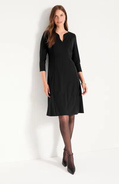 Jjill Plus Size Knit Split-neck Midi Dress In Black