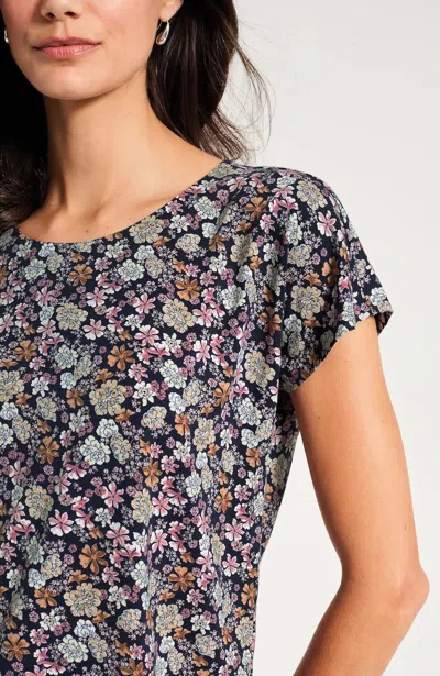 Jjill Plus Size Luxe Supima Scoop-neck Tee Shirt In Classic Navy Bejeweled Floral