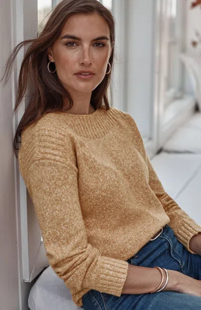 Jjill Plus Size Marled Rib-stitched Sweater Pullover In Honey/cream
