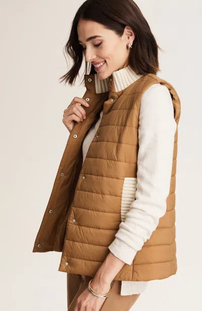 Jjill Plus Size Mixed-media Puffer Vest In Warm Tan
