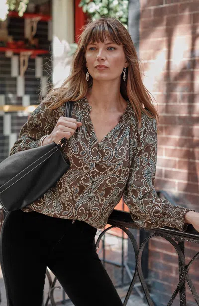 Jjill Plus Size Paisley-printed Blouse In Brown