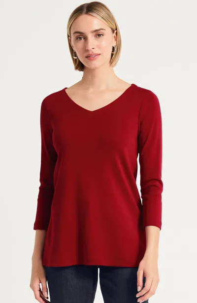 Jjill Plus Size Pima 3/4-sleeve V-neck Tee Shirt In Crimson