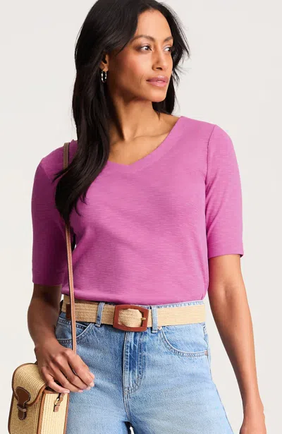 Jjill Plus Size Pima-slub V-neck Tee Shirt In Dragon Fruit