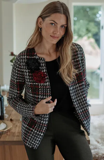 Jjill Plus Size Plaid Sweater Jacket In Black Multi