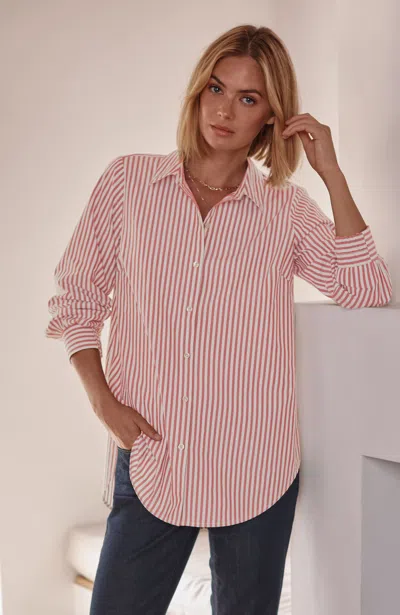 Jjill Plus Size Poplin Smocked-cuff Tunic In Desert Rose/off White