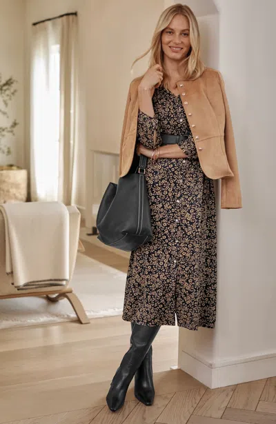 Jjill Plus Size Printed Button-front Dress In Light Toffee Evening Garden
