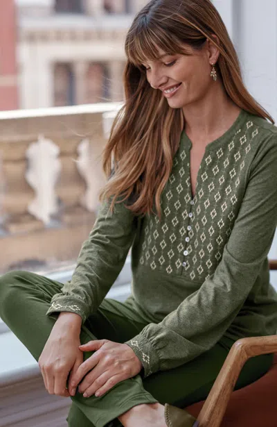 Jjill Plus Size Pure Jill Embroidered Bib Blouse In Green