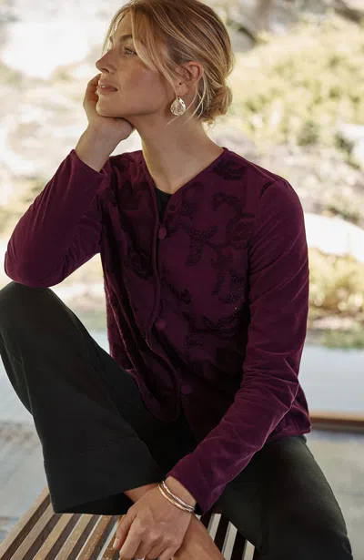 Jjill Plus Size Pure Jill Embroidered-corduroy Jacket In Syrah Multi