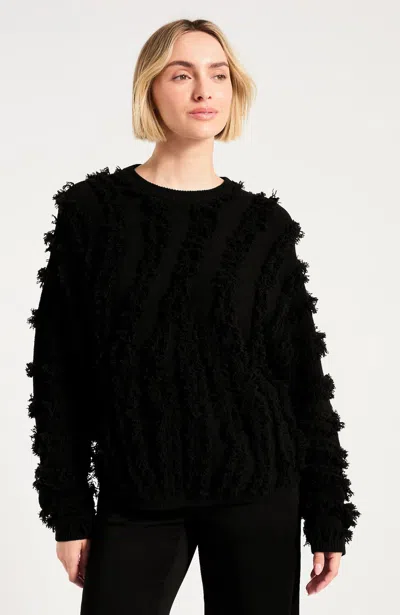 Jjill Plus Size Pure Jill Fringed Jacquard Sweater In Black