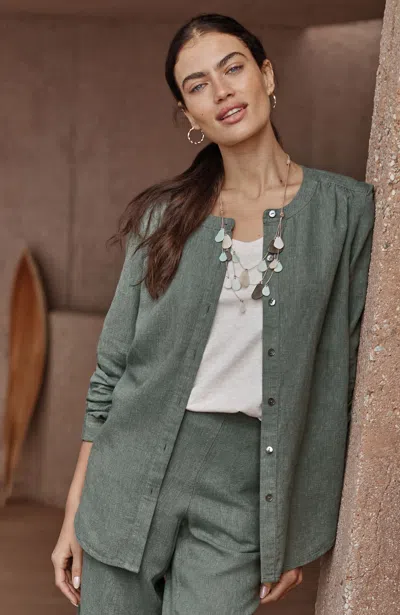 Jjill Plus Size Pure Jill Linen-blend Button-front Jacket In Dark Slate/green Sage