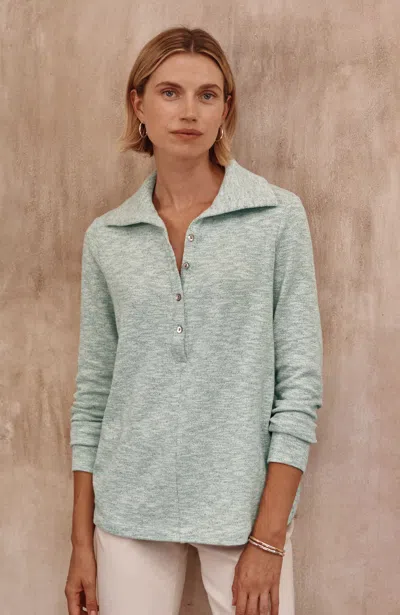 Jjill Plus Size Pure Jill Marl Slub Collared Top In Dark Celadon Heather/barley