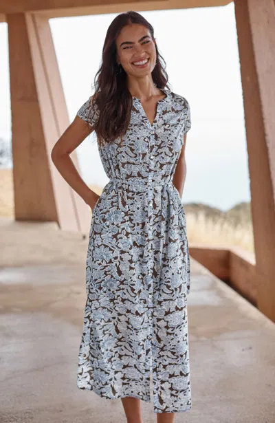 Jjill Plus Size Pure Jill Printed Shirtdress In Walnut Jacobean Trellis