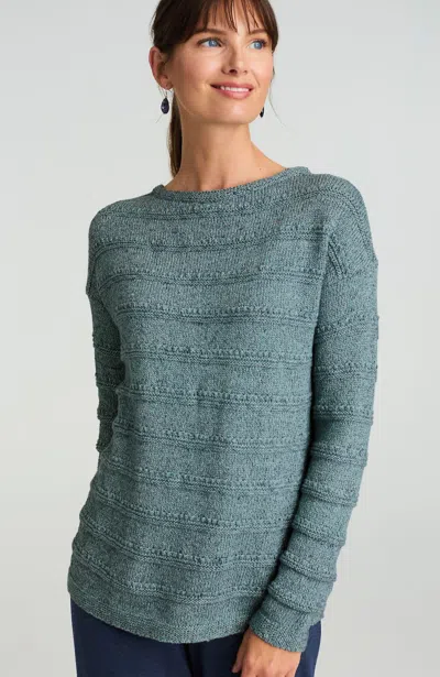 Jjill Plus Size Pure Jill Textured Boat-neck Sweater In Bottle Green Multi