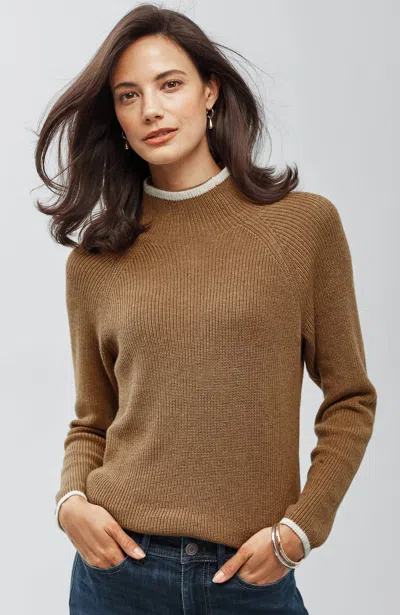 Jjill Plus Size Ribbed Funnel-neck Sweater In Brown