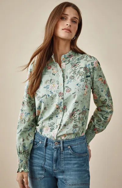 Jjill Plus Size Ruffled-neck Blouse In Light Eucalyptus Delightful Jacobean