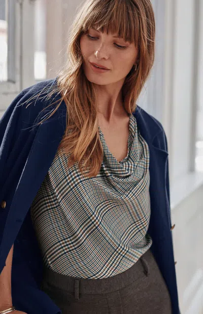 Jjill Plus Size Satin Cowl-neck Top In Eggshell Delicate Plaid