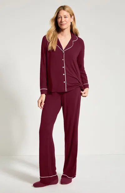 Jjill Plus Size Sleep Cooling Knit Wide-leg Pant In Cherry Lacquer/cream