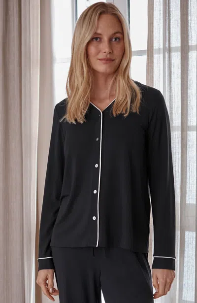 Jjill Plus Size Sleep Tranquil Knit Button-front Shirt In Black/white
